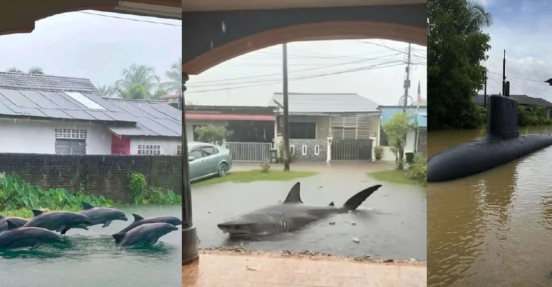 Sharks, dolphins and subs make appearance during floods