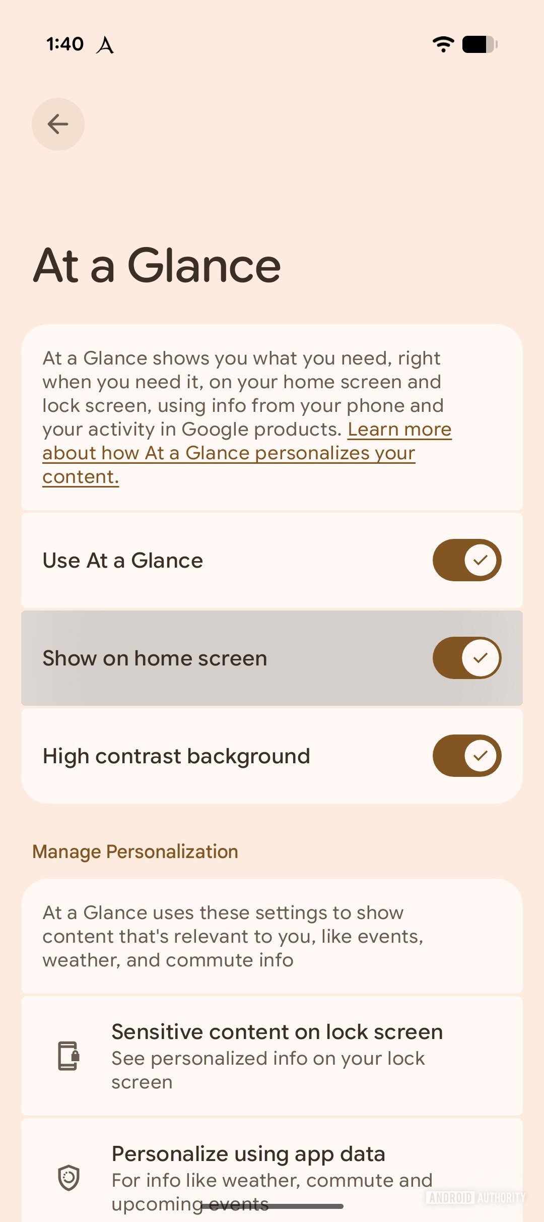 At a glance remove from home screen option At a glance remove from home screen option