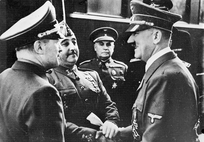 Franco meeting Adolf Hitler at the Franco-Spanish border, on October 23rd, 1940. Photograph: Roger Viollet/Getty Images