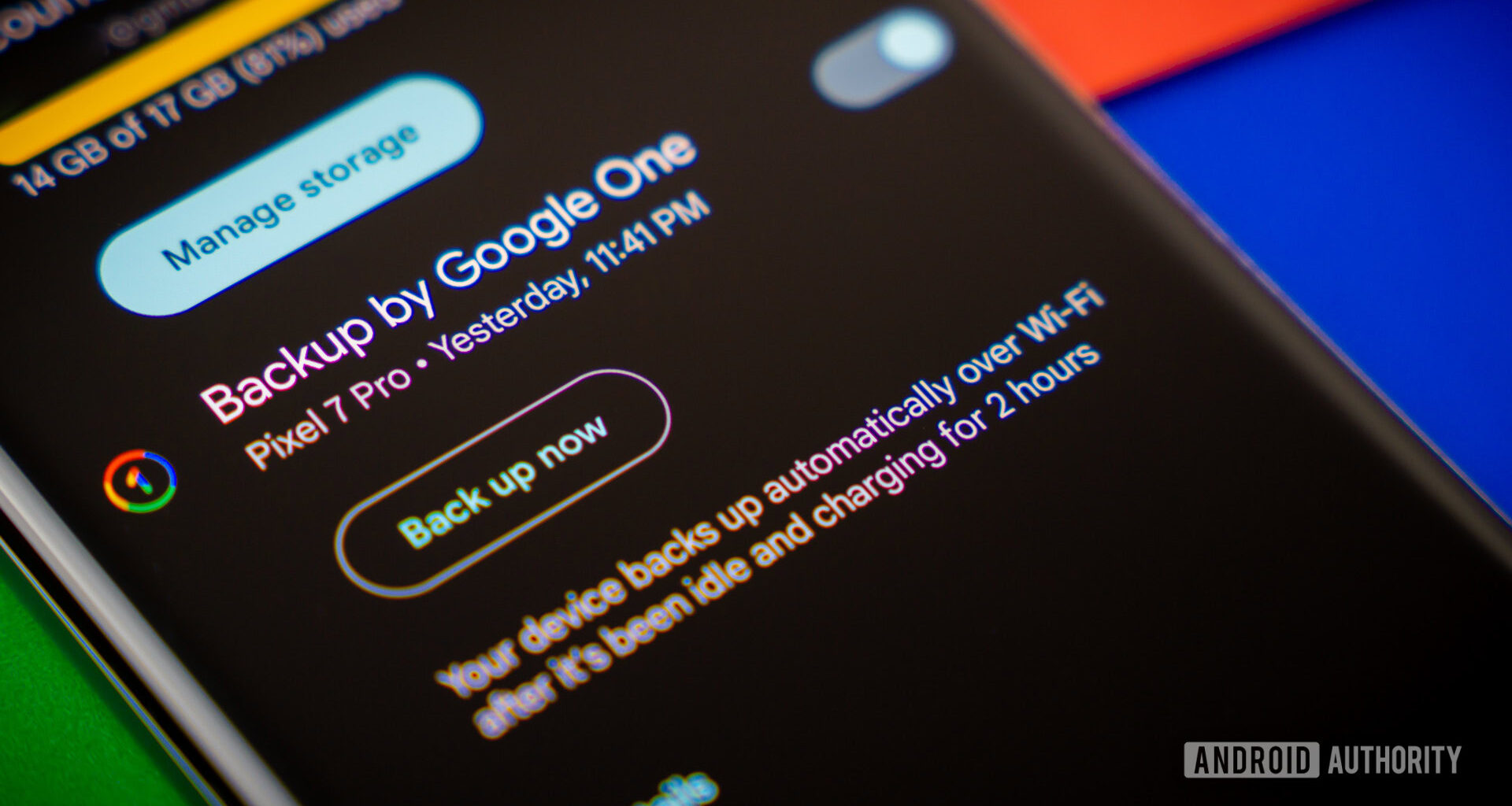Backup by Google one settings page on smartphone Stock photo 1