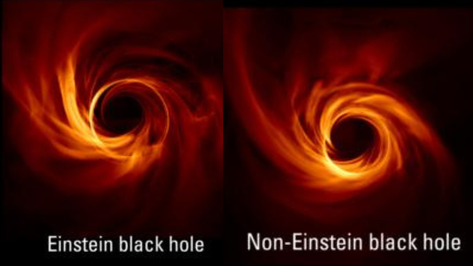 An illustration of future black hole images showing a subtle variation between those described by general relativity and those not.