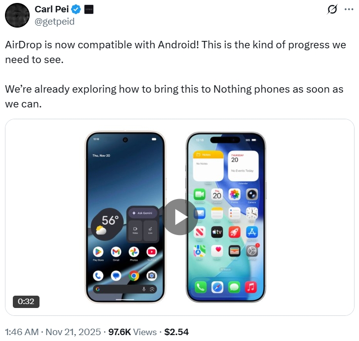 Carl Pei on bringing QuickShare AirDrop to Nothing phones