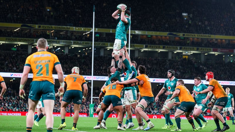 Ireland's Ryan Baird in the lineout. Photograph: Nick Elliott/Inpho       