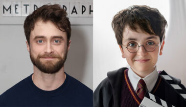 Daniel Radcliffe and Dominic McLaughlin as Harry Potter