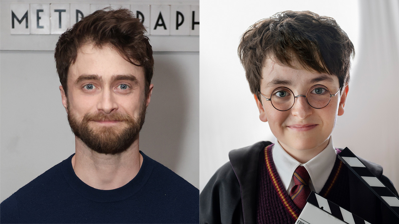 Daniel Radcliffe and Dominic McLaughlin as Harry Potter