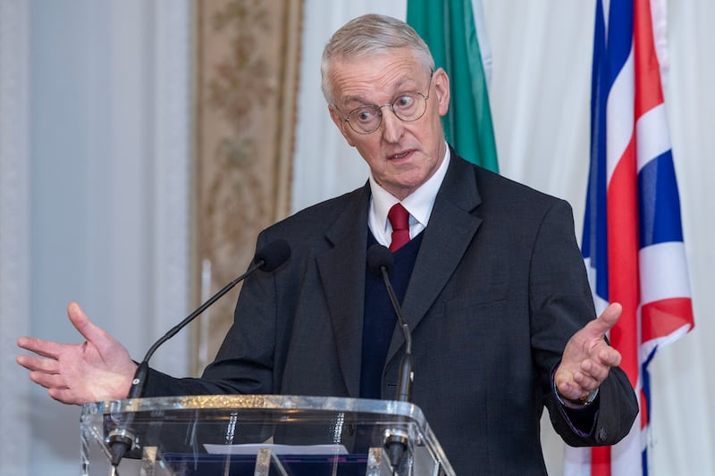 Secretary of State for Northern Ireland Hilary Benn at a press conference at Farmleigh House in Dublin on Monday. Photograph: Conor O Mearain/PA Wire