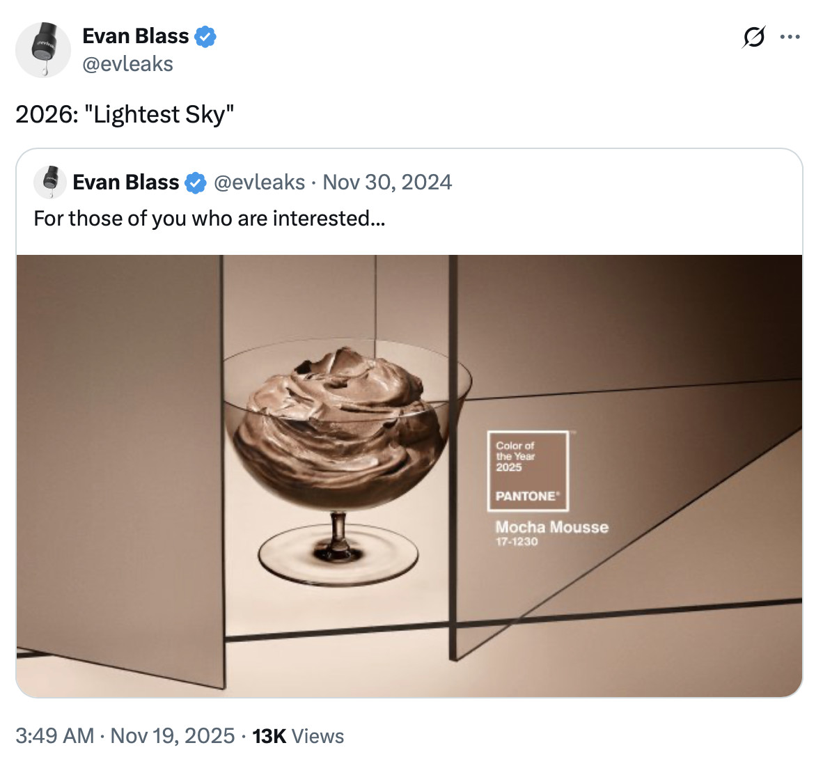 Evan Blass X Pantone 2026 Evan Blass' leak of the Pantone 2026 Color of the Year.