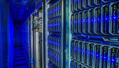 Computer racks in data center.