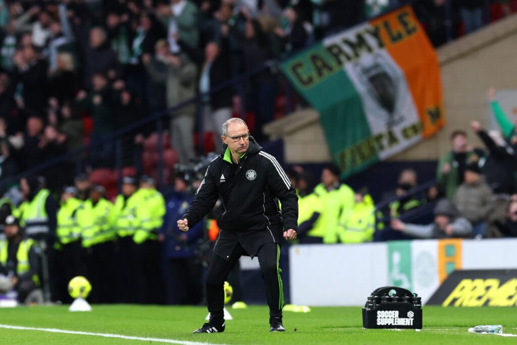 Martin O'Neill celebrates reaching the Premier Sports Cup final with Celtic