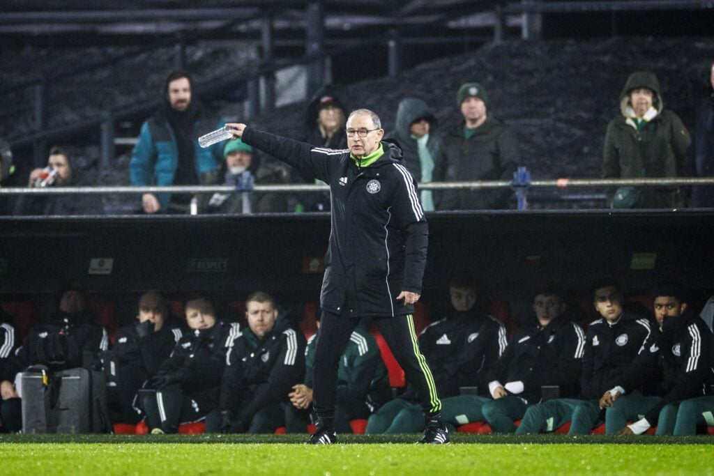 Martin O'Neill gives instructions during Celtic's Europa League win against Feyenoord