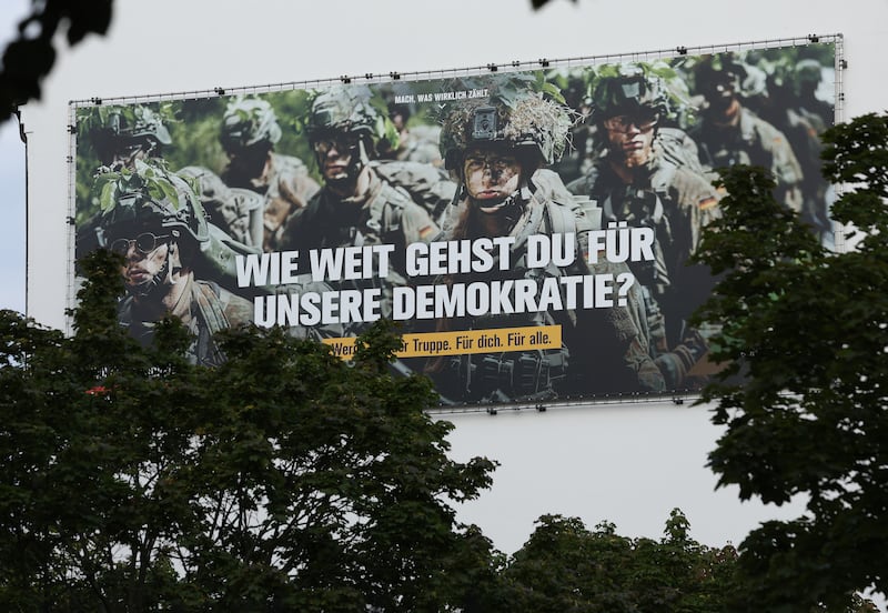 A billboard advertises serving in the Bundeswehr, the German armed forces. Photograph: Sean Gallup/Getty Images