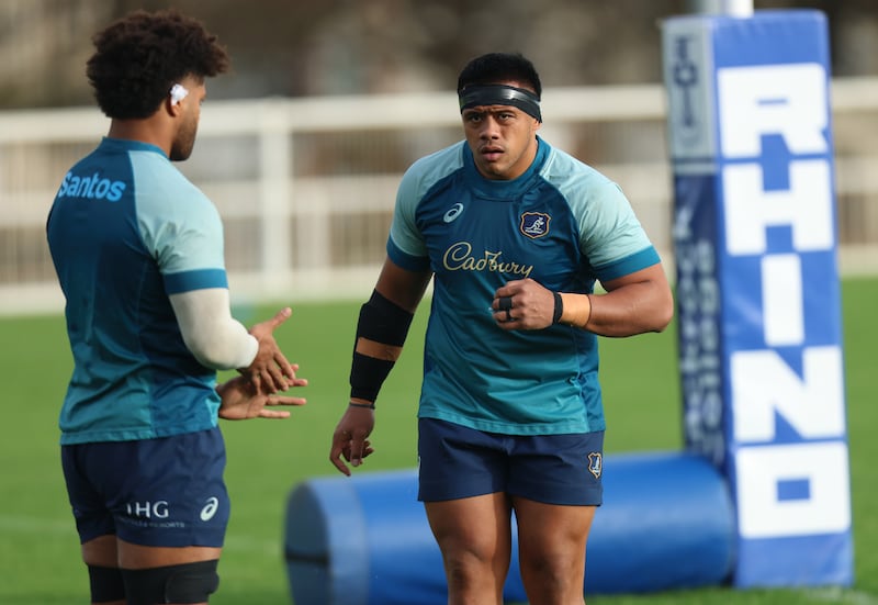 Allan Alaalatoa at Australia Rugby squad training at Blackrock College in Dublin. Photograph: Tom Maher/Inpho