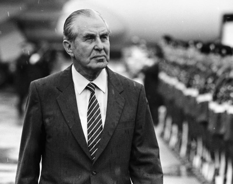 Chaim Herzog inspecting a guard of honour at Dublin Airport in 1985 during a visit as president of Israel. Photograph: Pat Langan 