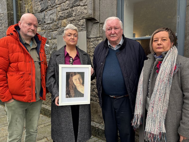 Niamh McNally's uncle Peter O’Neill, mother Carolyn O'Neill and grandfather Clem O’Neill with family friend Naomi Cleary Graham at the inquest. Photograph: Shauna Bowers