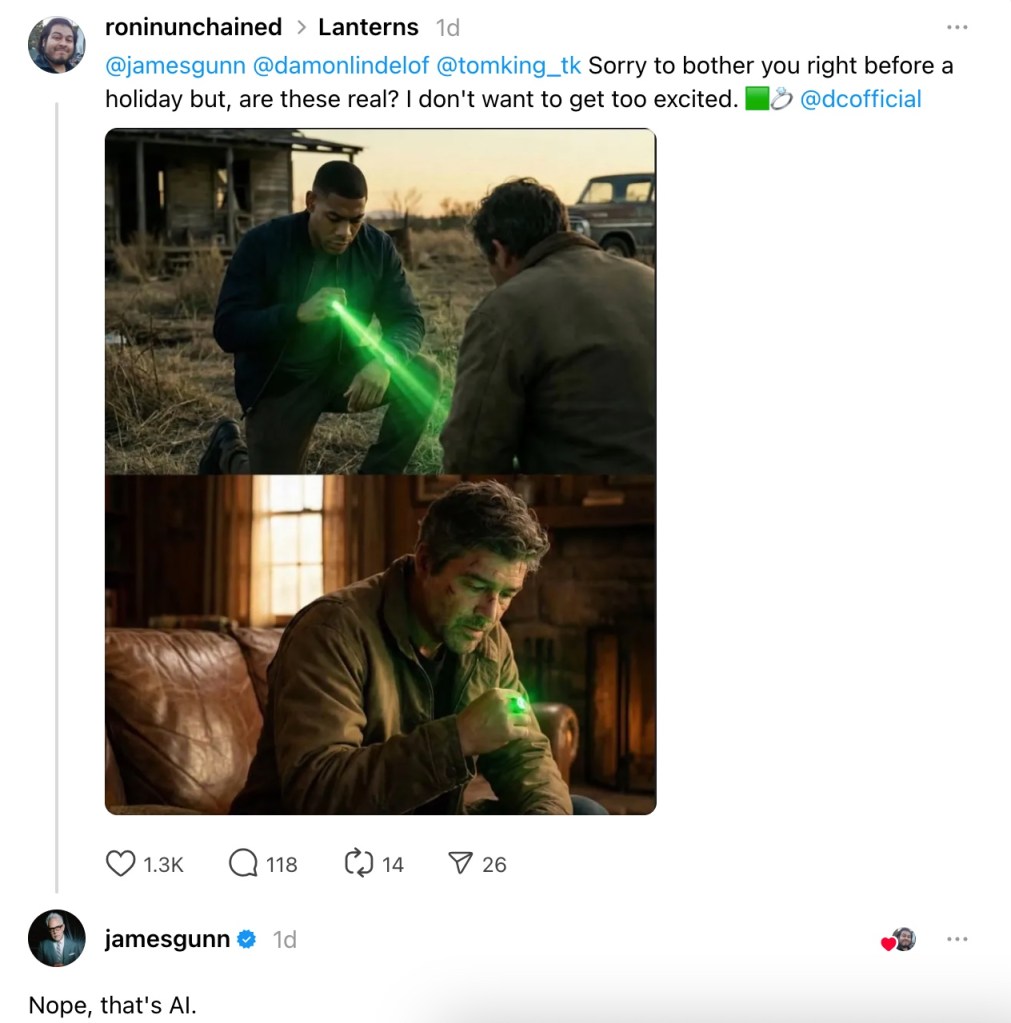 James Gunn Lanterns AI photo debunk
