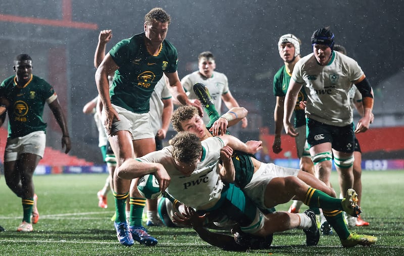Under 20s Challenge Match, Virgin Media Park, Cork 14/11/2025Ireland vs South AfricaIreland's Diarmaid O'Connell scores his sides second tryMandatory Credit ©INPHO/Bryan Keane 