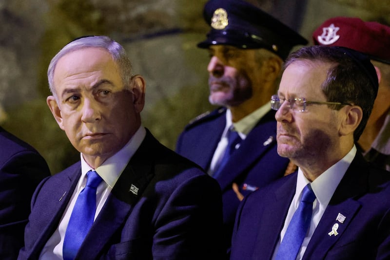 Isaac Herzog, pictured with Israeli prime minister Binyamin Netanyahu, is the son of Chaim Herzog and the current president of Israel. Photograph: Amir Cohen/AFP 