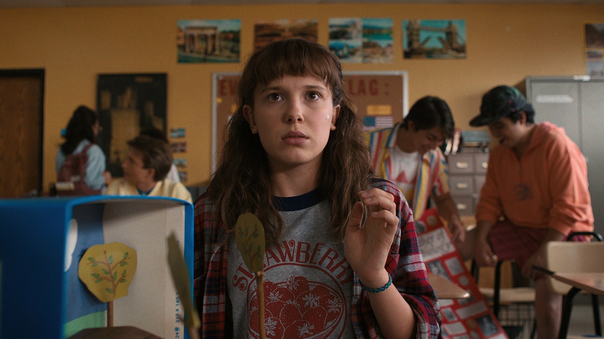 Stranger Things on Netflix still featuring Millie