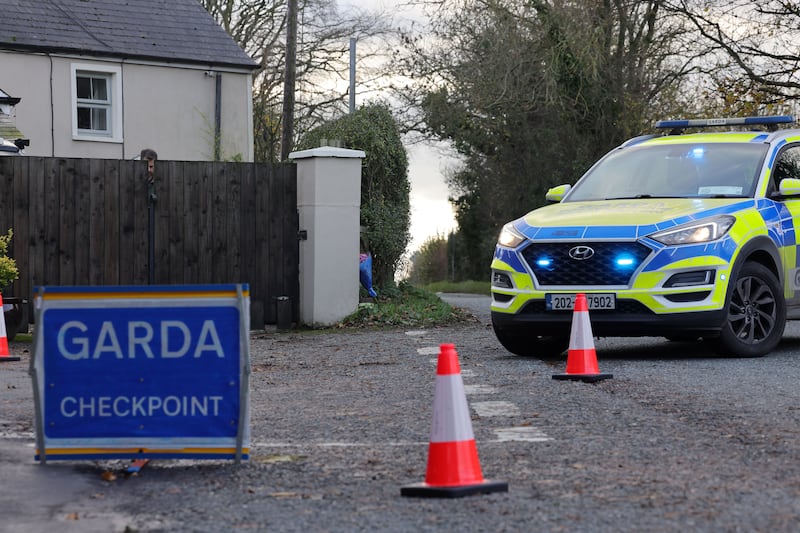 The garda cordon on the N52 Ardee to Dundalk road near site of the crash on Sunday. Photograph: Alan Betson/The Irish Times