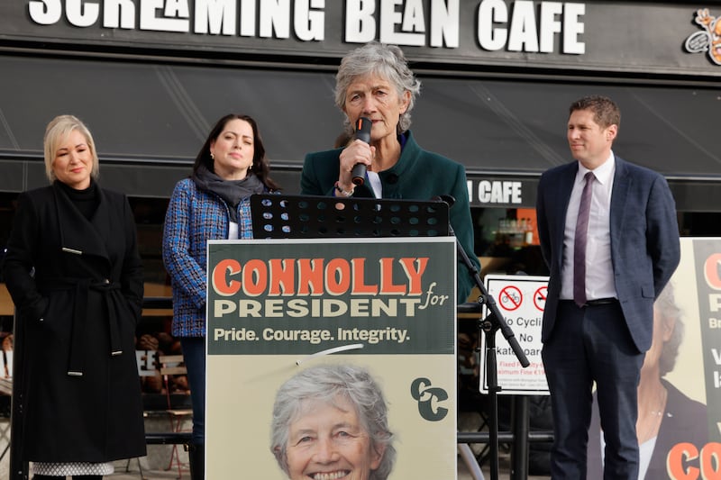 President-elect Catherine Connolly launching her campaign. Photograph: Alan Betson