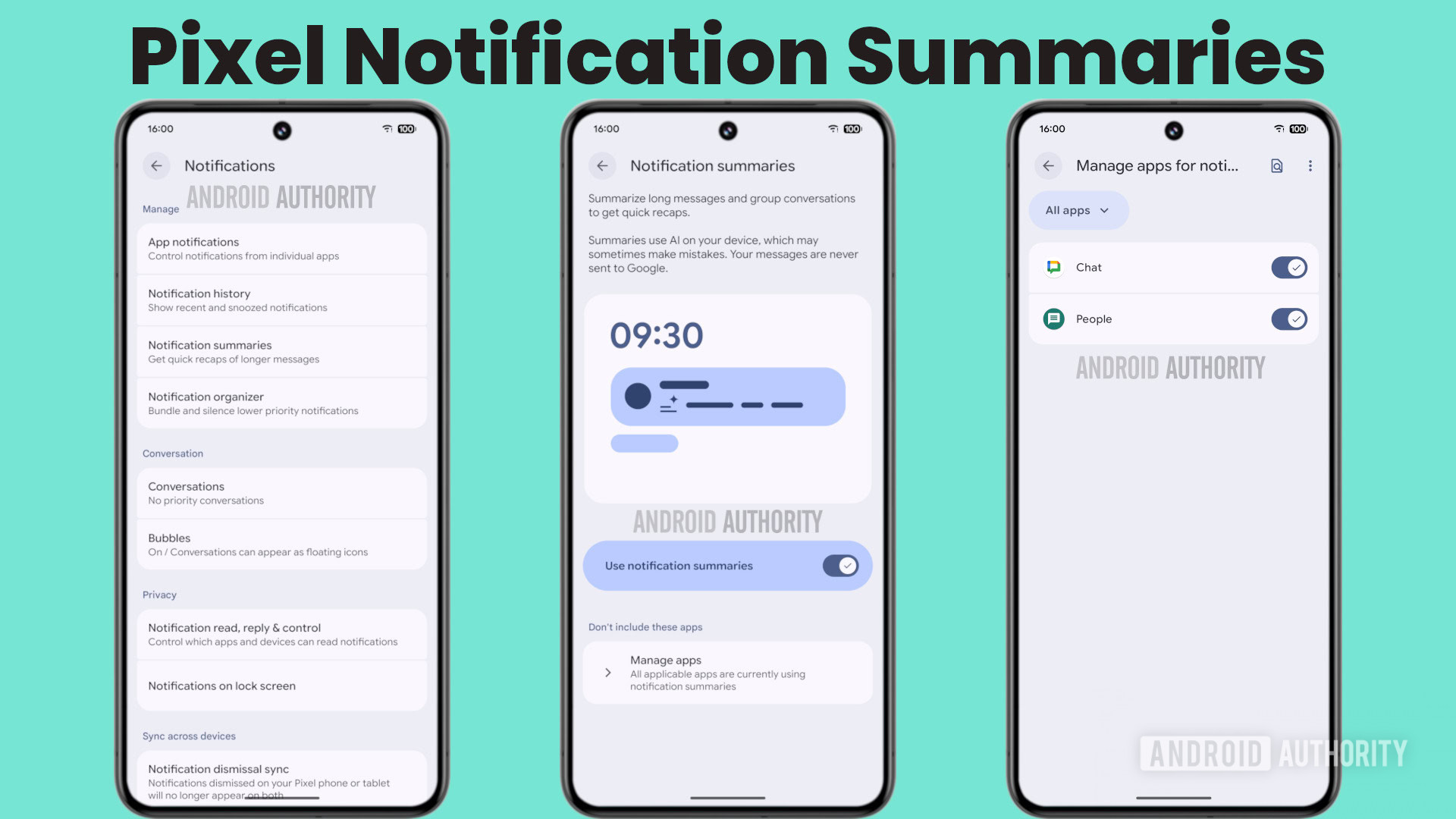 Pixel AI notification summary feature settings