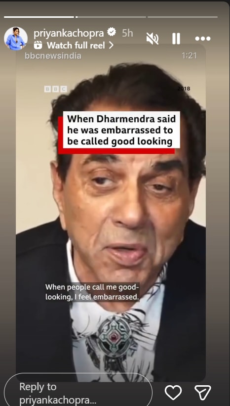 Priyanka Chopra remembers Dharmendra.