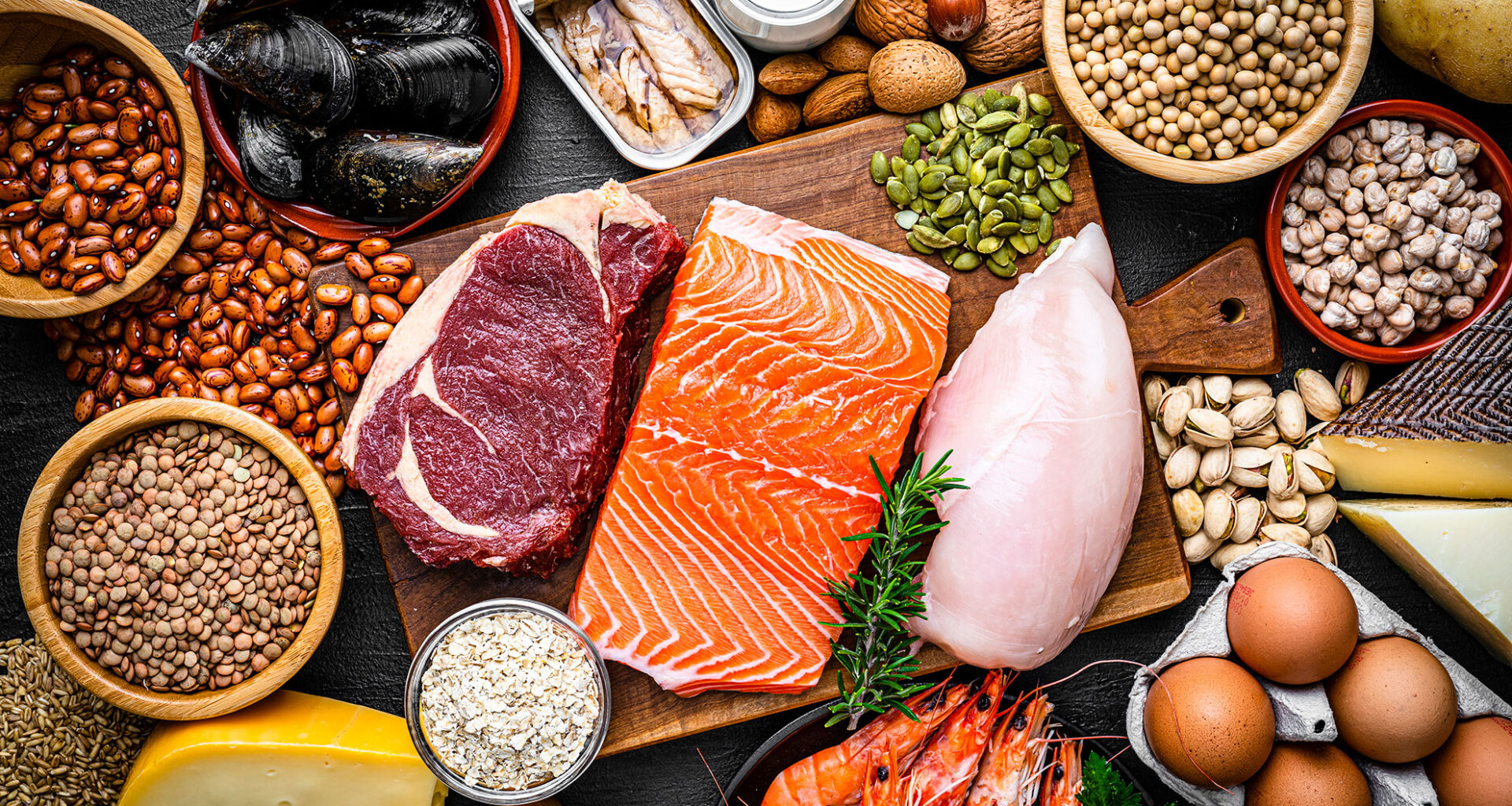 Foods that contain high protein values.