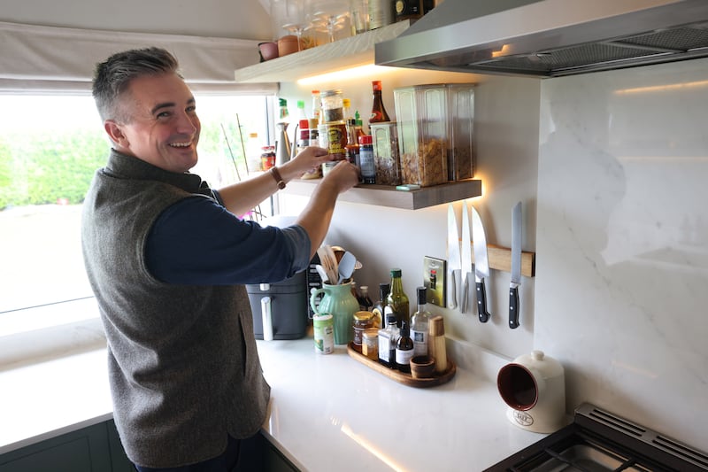 Skehan in the kitchen of his cottage in Sutton. Photograph: Dara Mac Dónaill