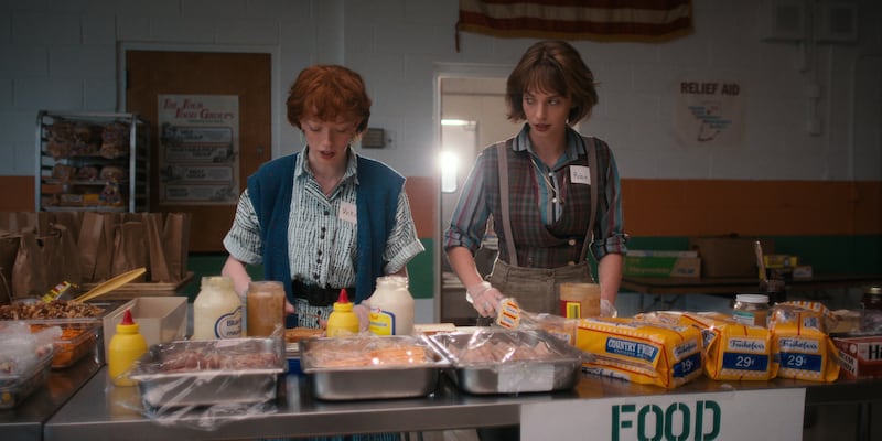 McNulty (left) as Vickie and Maya Hawke as Robin Buckley in Stranger Things