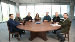 Cara Brower, Scott Chambliss, Sam Bader, Alexandra Schaller, Dylan Cole, Ben Ben Procter and Jim Hemphill poses for a portrait at the Indiewire Craft Roundtables 2025 at the Lumen Building on November 08, 2025 in Los Angeles, California.
