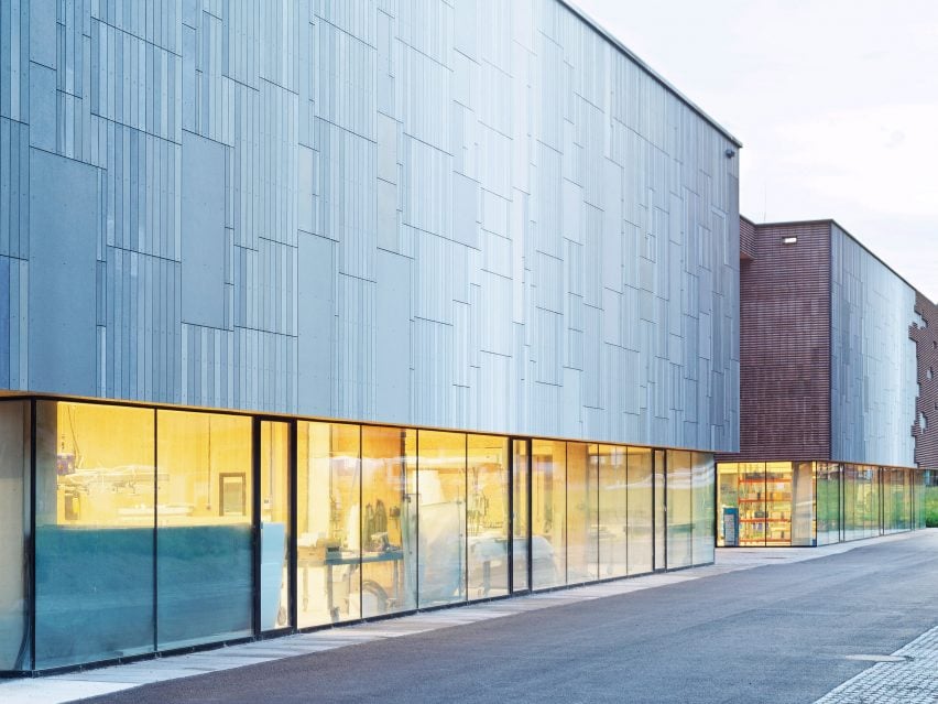 Close up of the facade at Rieder's headquarters in Maishofen, Austria