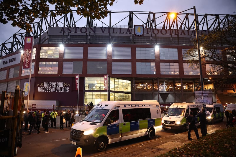 Police officers outside Villa Park last night. Photograph: Henry Nicholls/AFP/Getty Images      