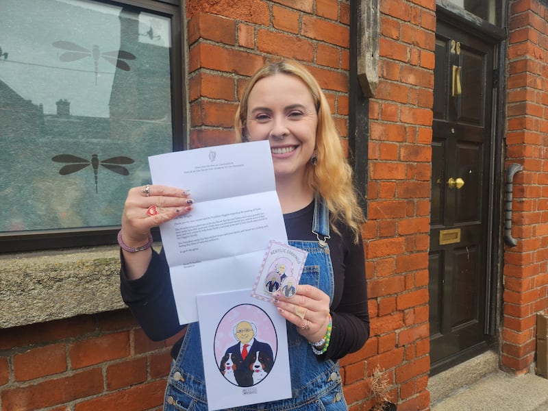 Donegal artist Megan Wright with a letter from Michael D Higgins