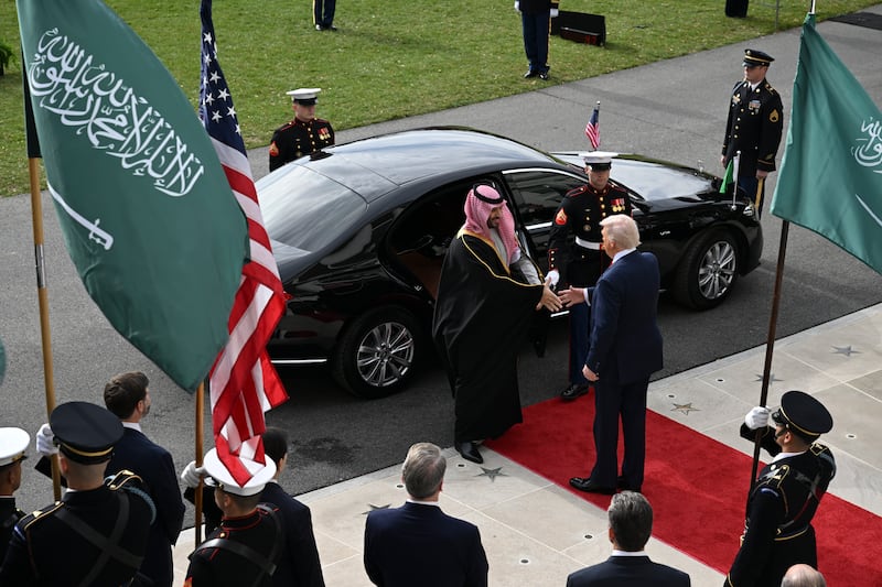 US president Donald Trump welcomes crown prince Mohammed bin Salman of Saudi Arabia to the White House on Tuesday. Photograph: Kenny Holston/The New York Times