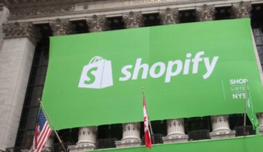 Shopify banner at NYSE IPO, 2015