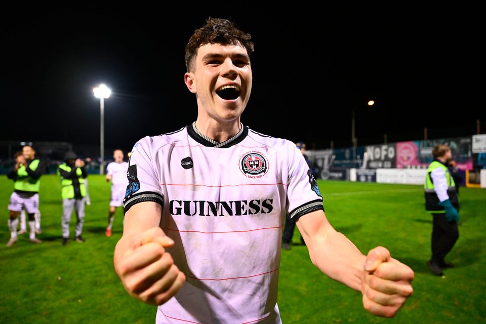 James Clarke of Bohemians celebrates after the win against Drogheda United. (Ben McShane/Sportsfile)