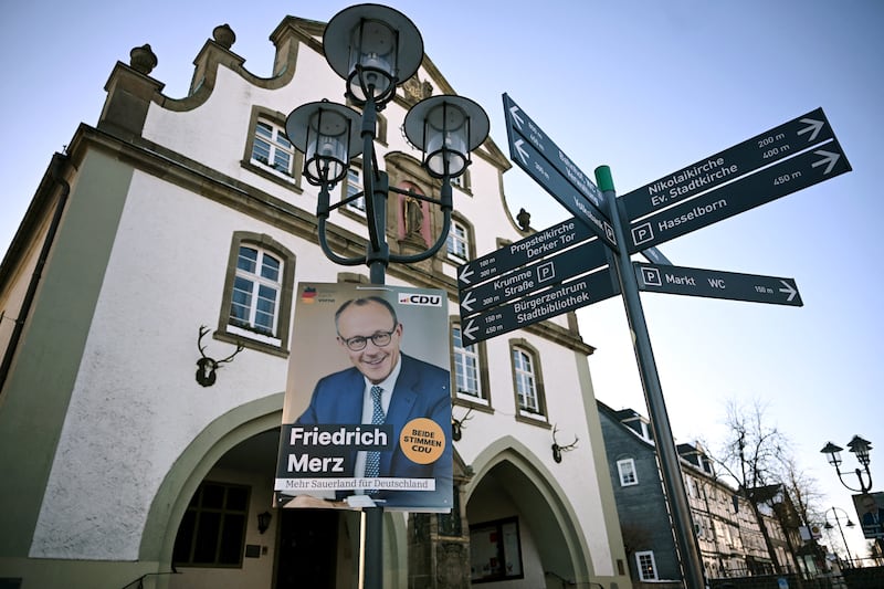 A Friedrich Merz election poster in Brilon, his hometown. Photograph: Ina Fassbender/AFP/Getty