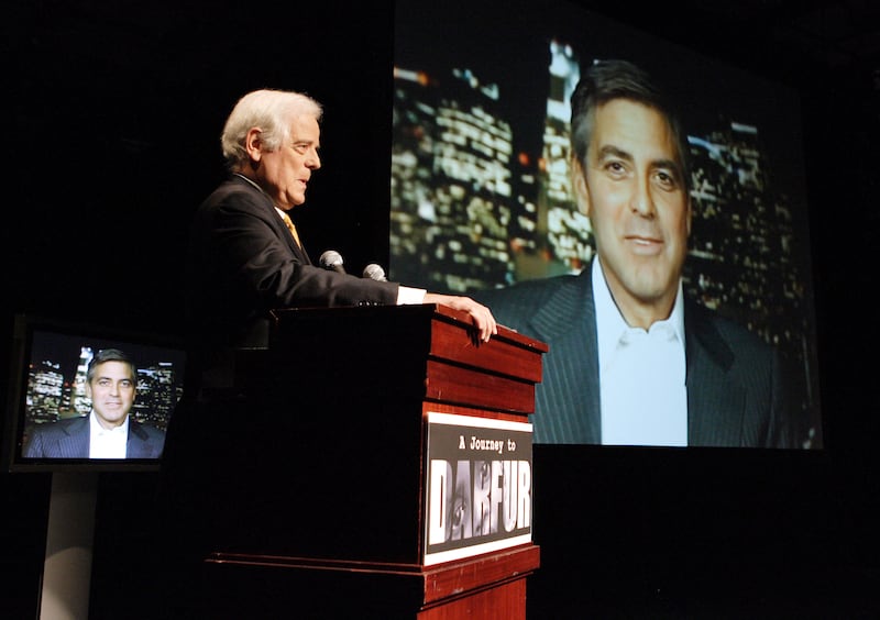 A Journey to Darfur: Nick Clooney introduces in son during the premiere of their documentary. Photograph: Paul Morigi/WireImage