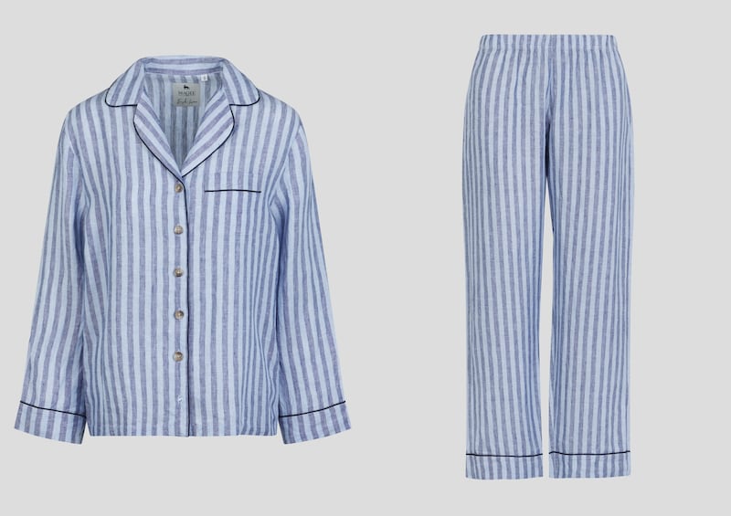 Magee linen pyjamas set in a blue on navy stripe €225.00