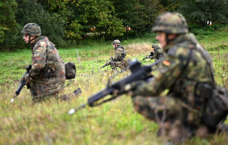 Reservists of the German armed forces during a training exercise. Photograph: Ina Fassbender/AFP/Getty Images