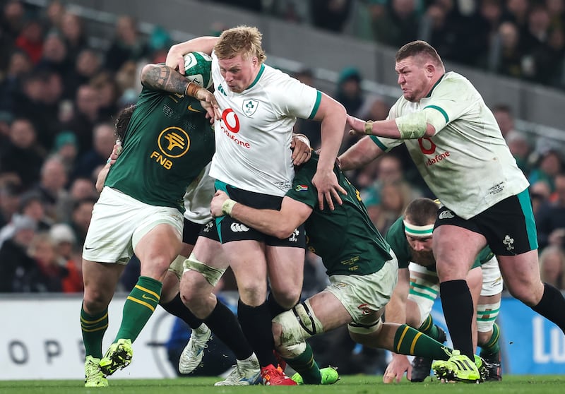 Paddy McCarthy and Tadhg Furlong in action against the Springboks. Photograph: Gary Carr/INPHO