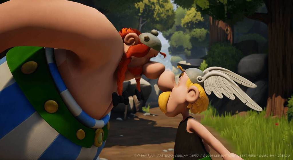 Two characters from Asterix: Mission Potions!, one of the game options at Virtual Room.