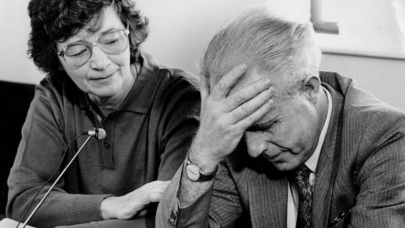 Philip Cairns’s parents Alice and Philip at a press conference in 1986. File photograph: Paddy Whelan/The Irish Times