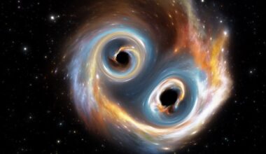 An illustration of a black hole merger