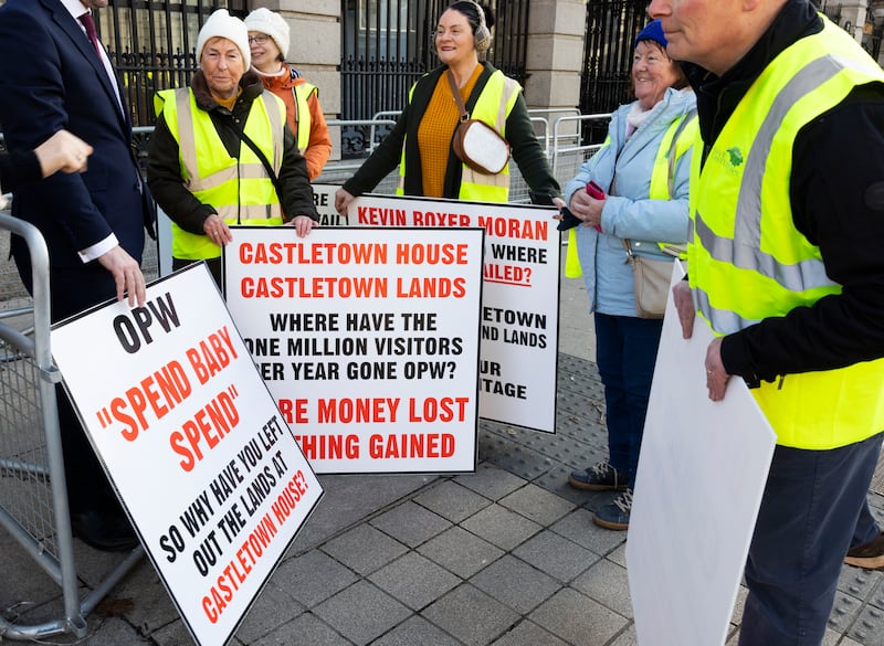 Protesters gather outside Leinster House in February to lobby TDs and Minister of State for the OPW Kevin 'Boxer' Moran to intervene over what they say is denial of access to Castletown House parklands. Photograph: Sam Boal/Collins