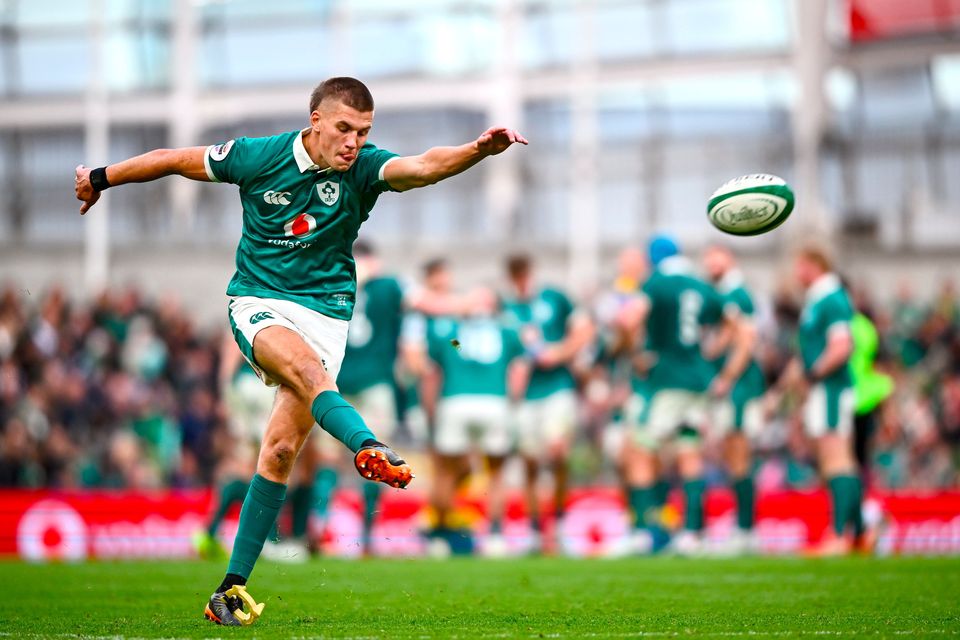 Sam Prendergast impressed after coming off the bench against Japan at the Aviva Stadium. Photo: Shauna Clinton/Sportsfile