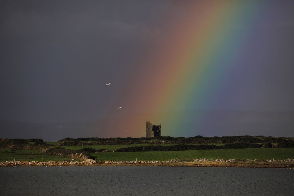 A rainbow guards  Fenit Castle, built in  1253  in Norman times  by Thomas Fitzmaurice, 1st Lord of Kerry. Photo by Valerie O'Sullivan. 