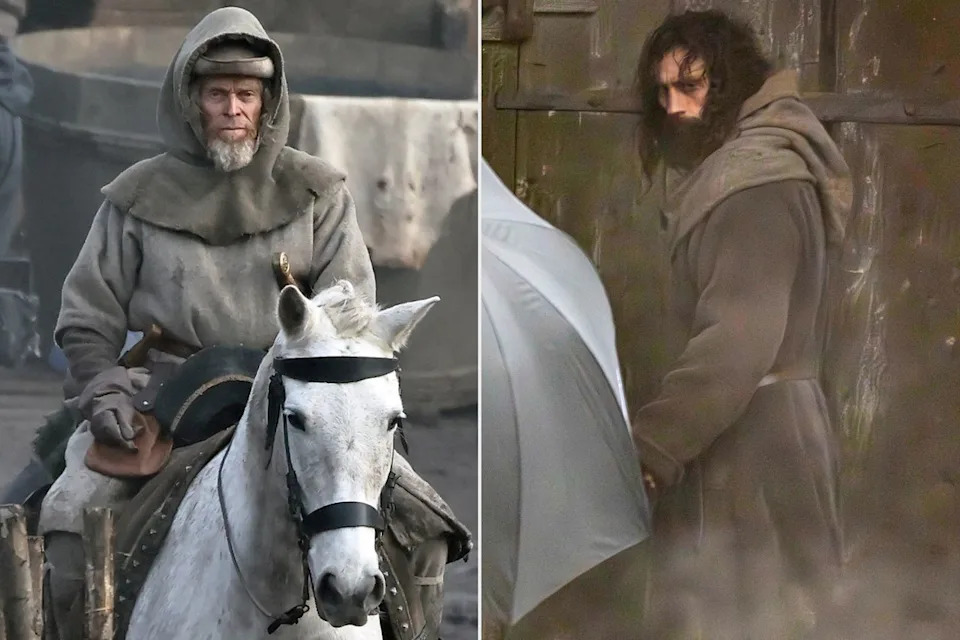 Click News and Media / BACKGRID (2) Willem Dafoe and Aaron Taylor-Johnson on the set of Werwulf