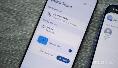 A Pixel receiving a file from an iPhone via Quick Share and AirDrop.