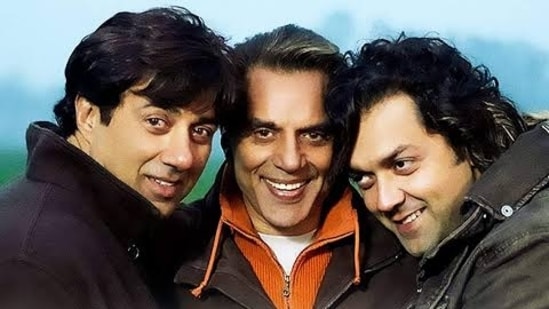 Sunny Deol, Dharmendra and Bobby Deol in a still from Apne.